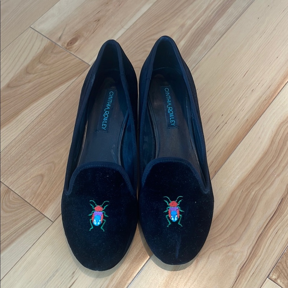 Cynthia Rowley Black and Red Embroidered Loafers